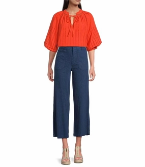 Topaz Linen High Rise Wide Leg Pants In Ocean Blue womens tailored trousers deal