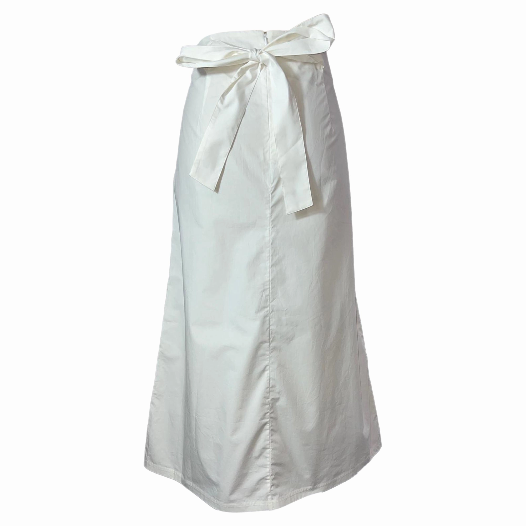 Totme Tie-Waist Midi A-Line Skirt in White Cotton