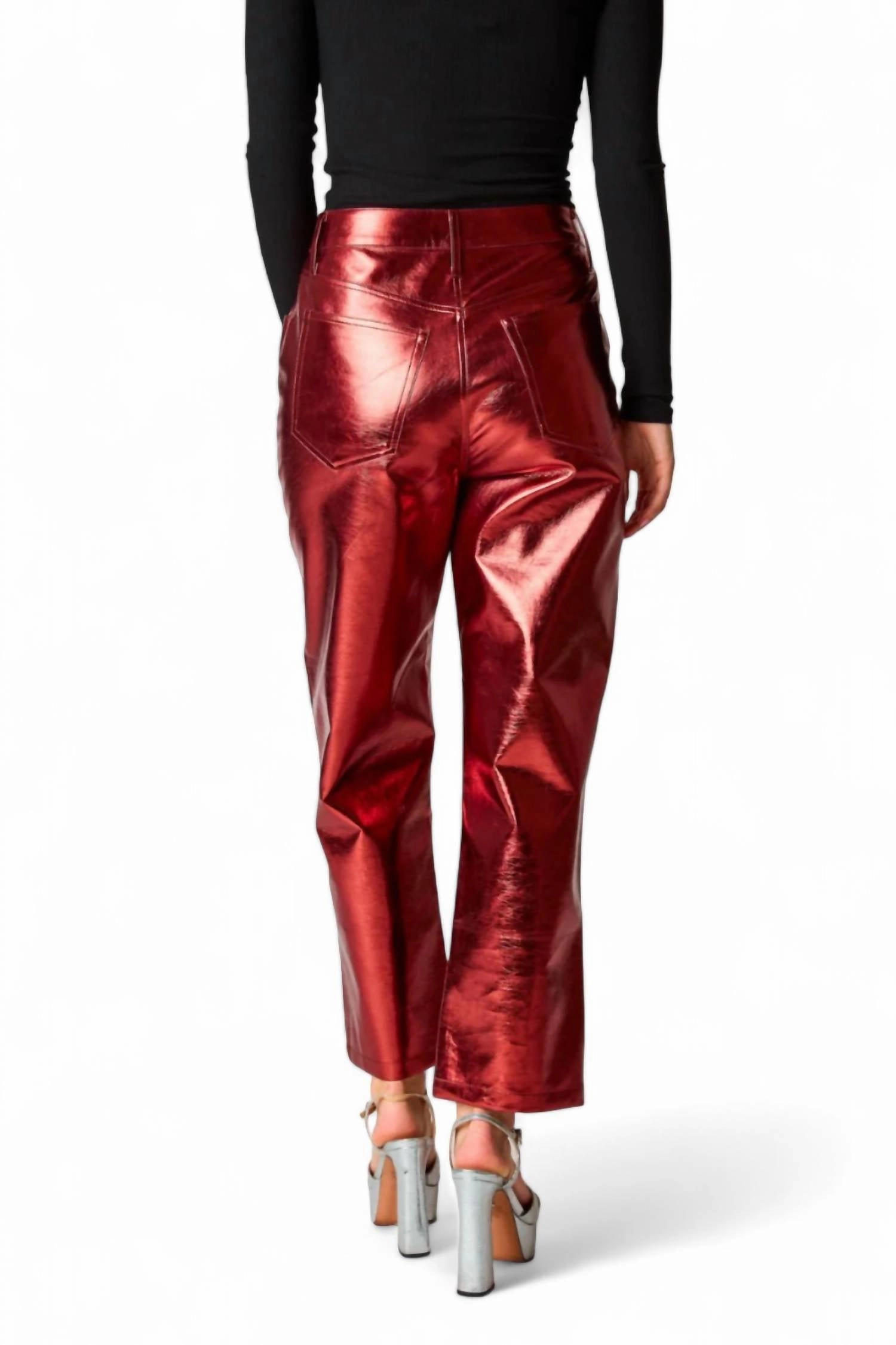 Travolta High-Rise Metallic Pants In Bronze
