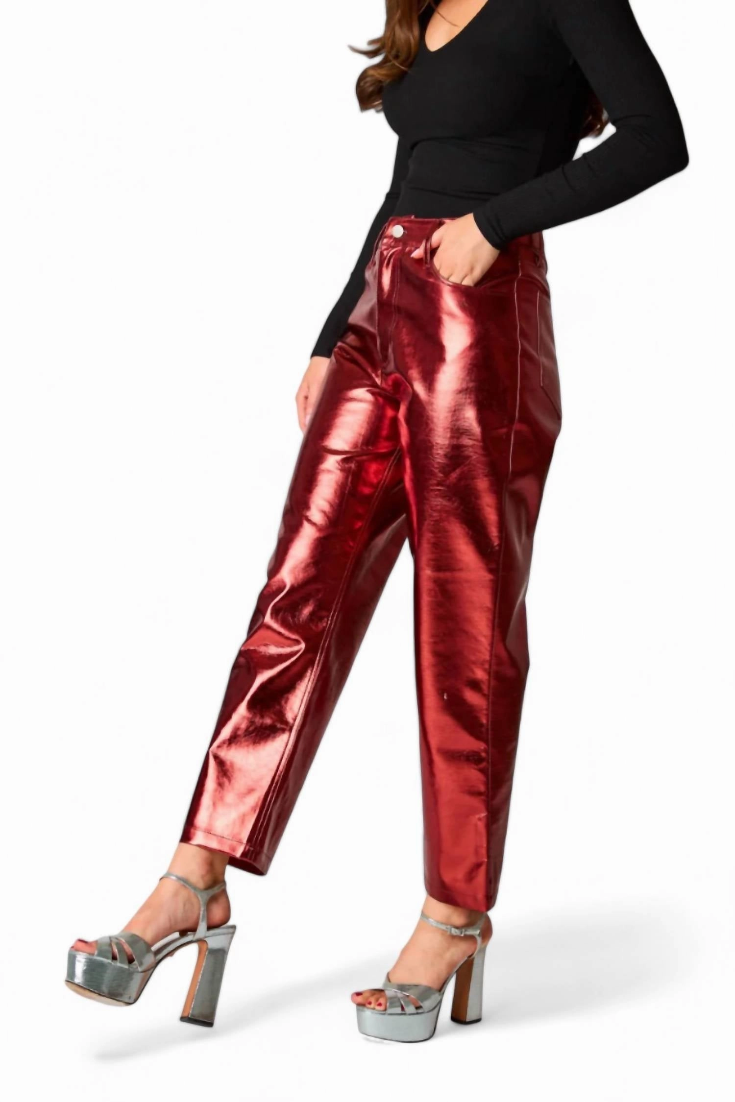 Travolta High-Rise Metallic Pants In Bronze