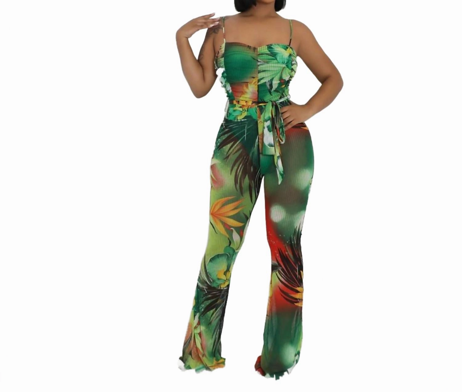 Tropical Glow Jumpsuit In Green/orange/red womens corduroy pants cheap