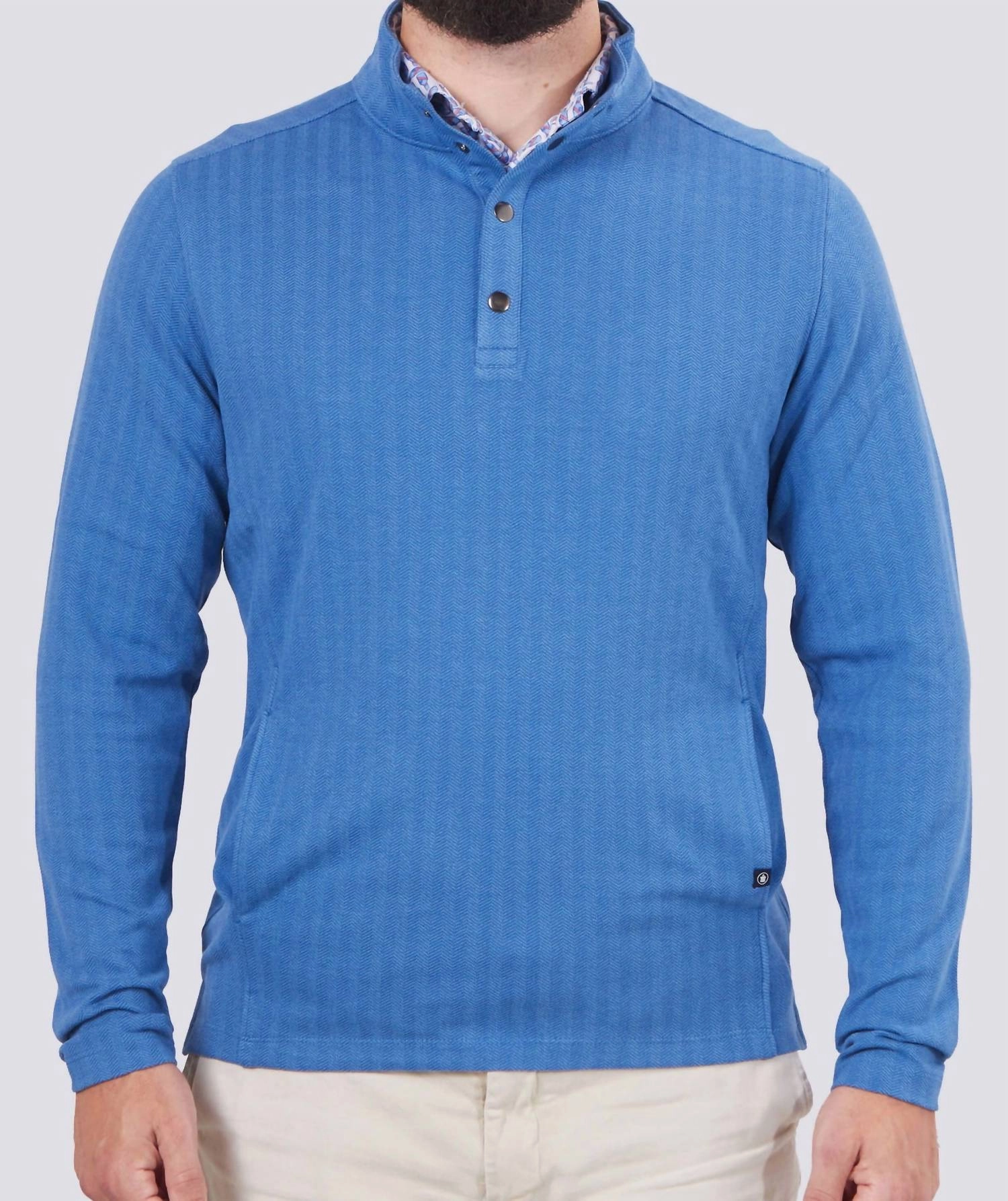 Troy Herringbone Quarter-Snap Pullover Sweater In Luxe Blue/marine