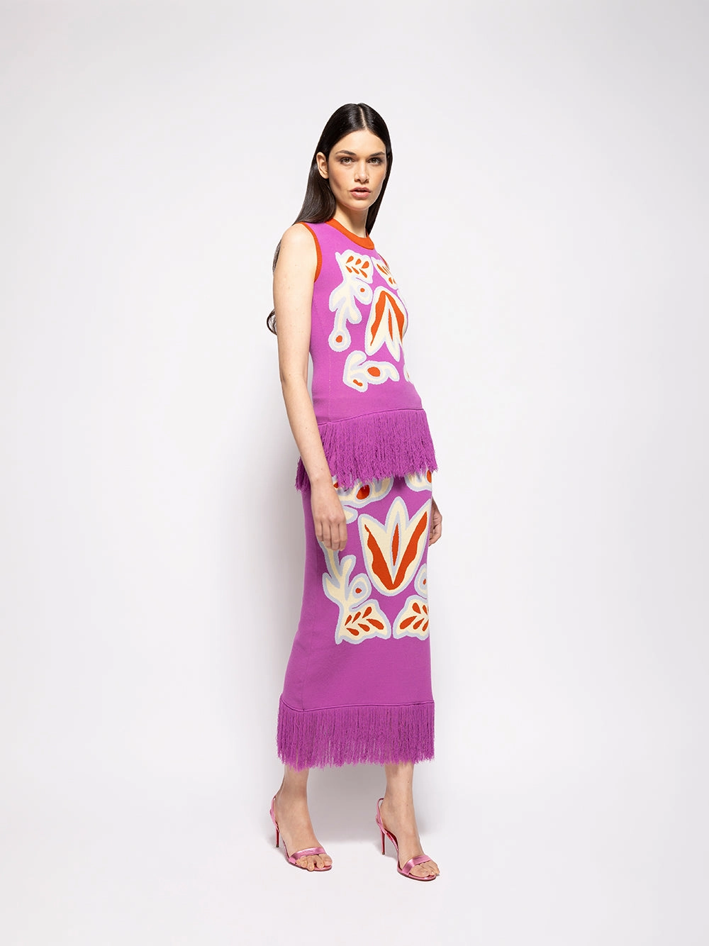 Turner Bellflower Jacquard Skirt with Fringes