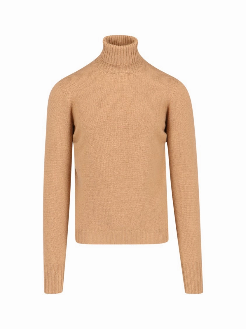 Turtleneck Sweater In Brown Cashmere Ribbed Trim