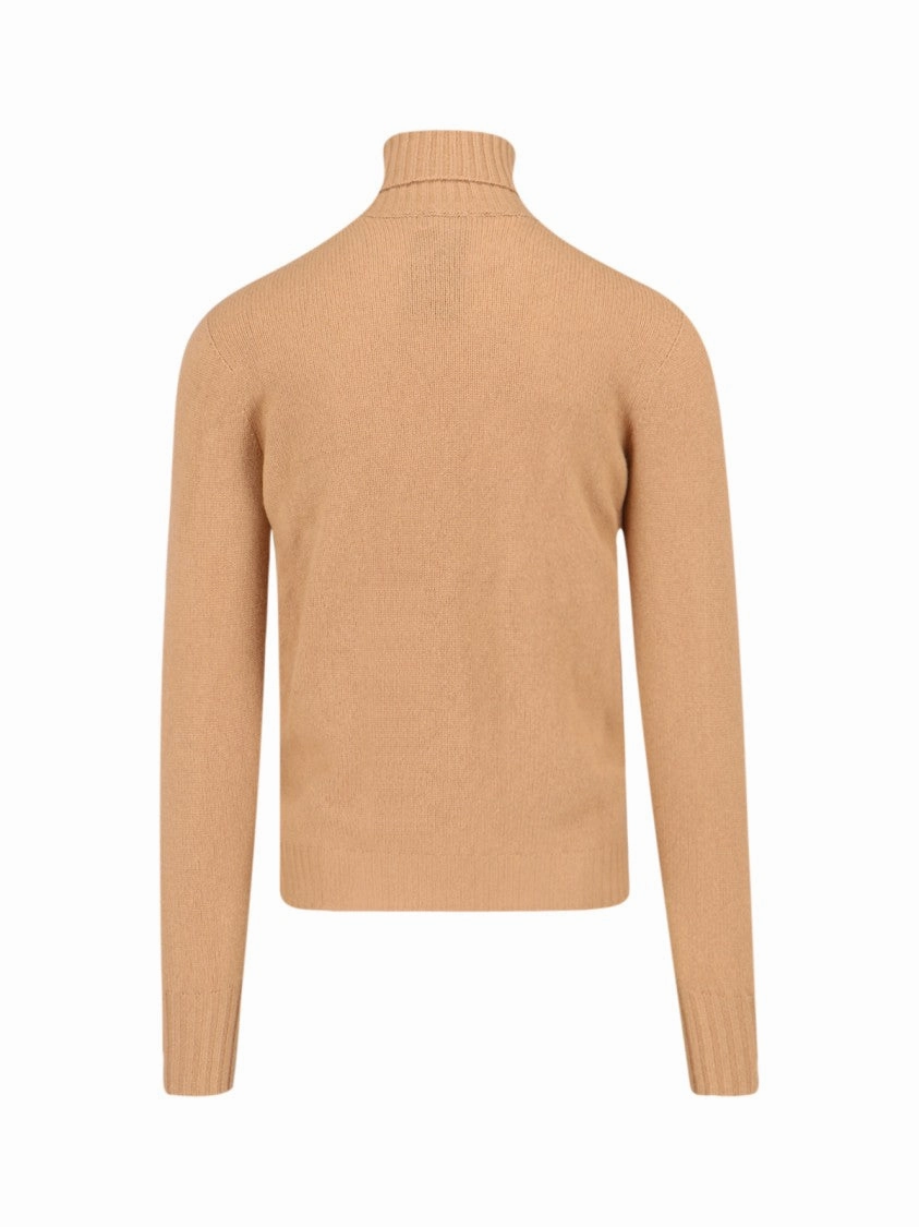 Turtleneck Sweater In Brown Cashmere Ribbed Trim