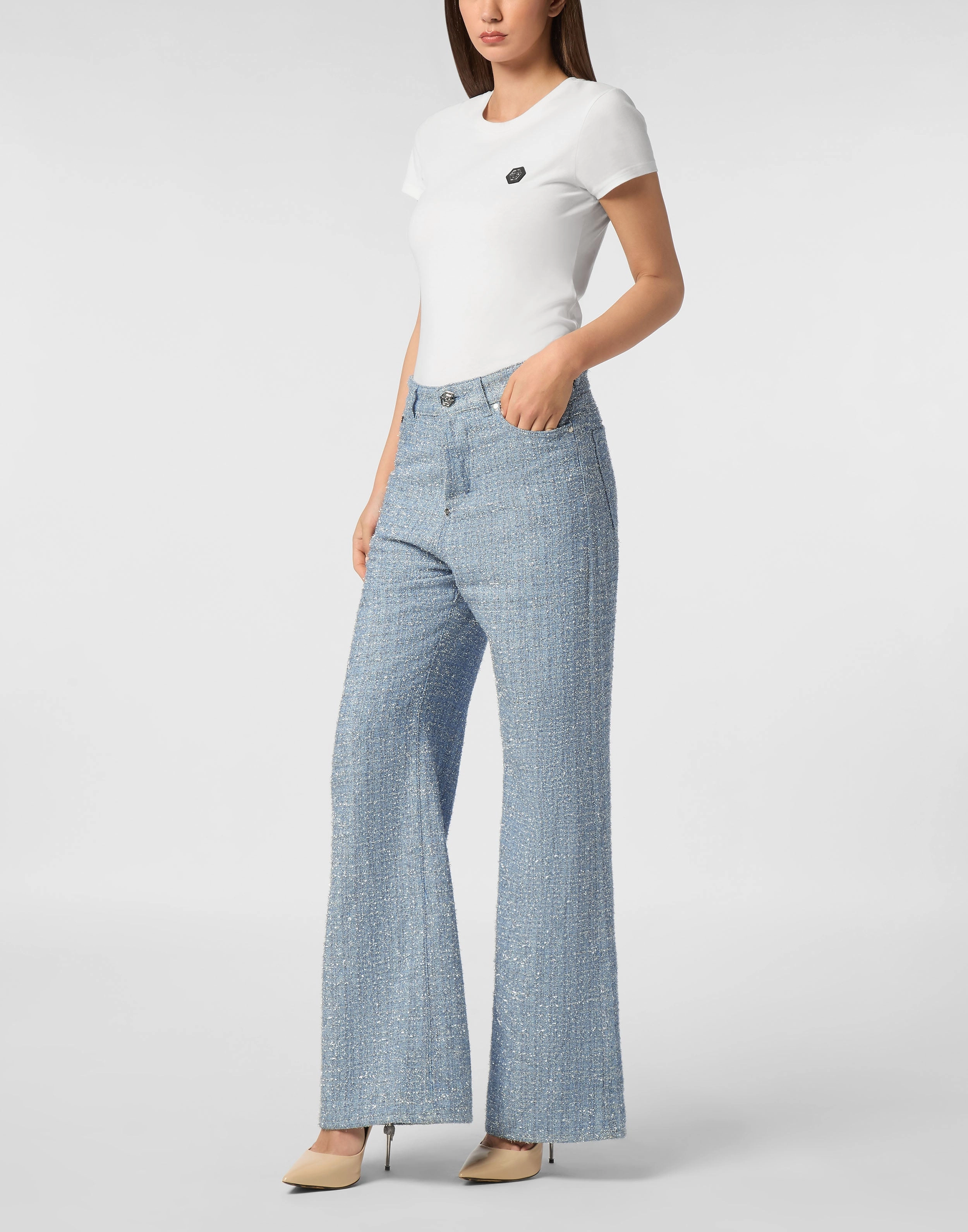 Tweed Denim Trousers Skater Fit