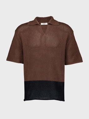 Two-Tone Crochet Polo Shirt Tops Mens - men's t-shirts outlet