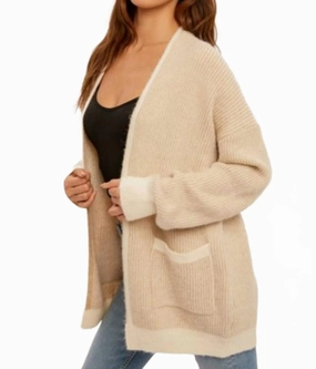 Two Tone Stripe Open Midi Cardigan In Natural/white Tops Womens - peplum tops outlet