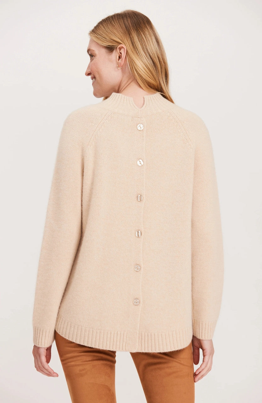 Tyler Be Cashmere Button Back Sweater - Almond womens blouses promo