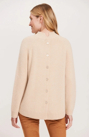 Tyler Be Cashmere Button Back Sweater - Almond womens blouses promo