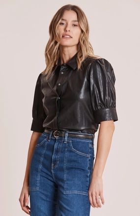 Tyler Boe Alice Vegan Leather Shirt - Black womens blouses promo