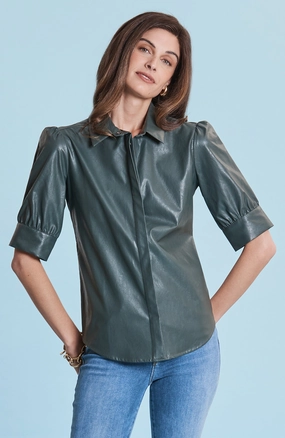 Tyler Boe Alice Vegan Leather Shirt - Brunswick womens blouses promo