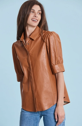 Tyler Boe Alice Vegan Leather Shirt - Pecan womens blouses promo
