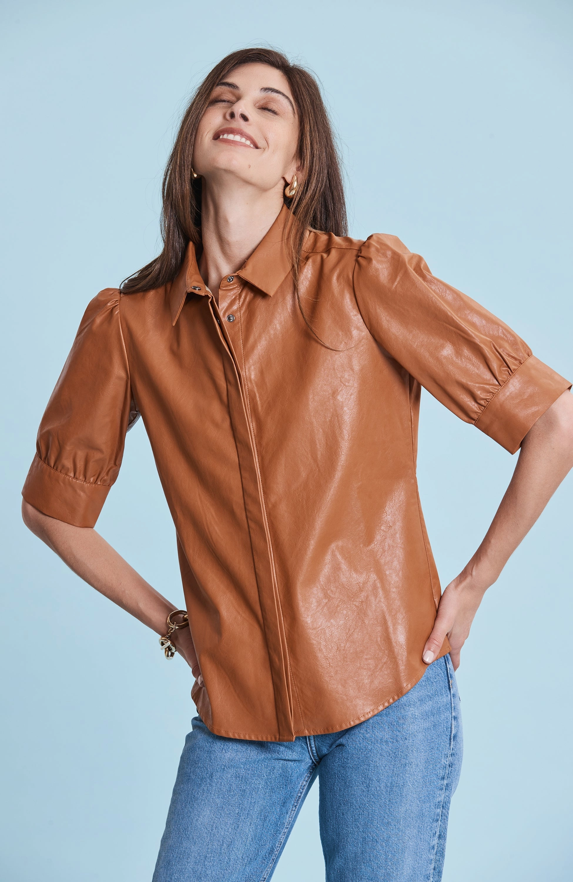 Tyler Boe Alice Vegan Leather Shirt - Pecan