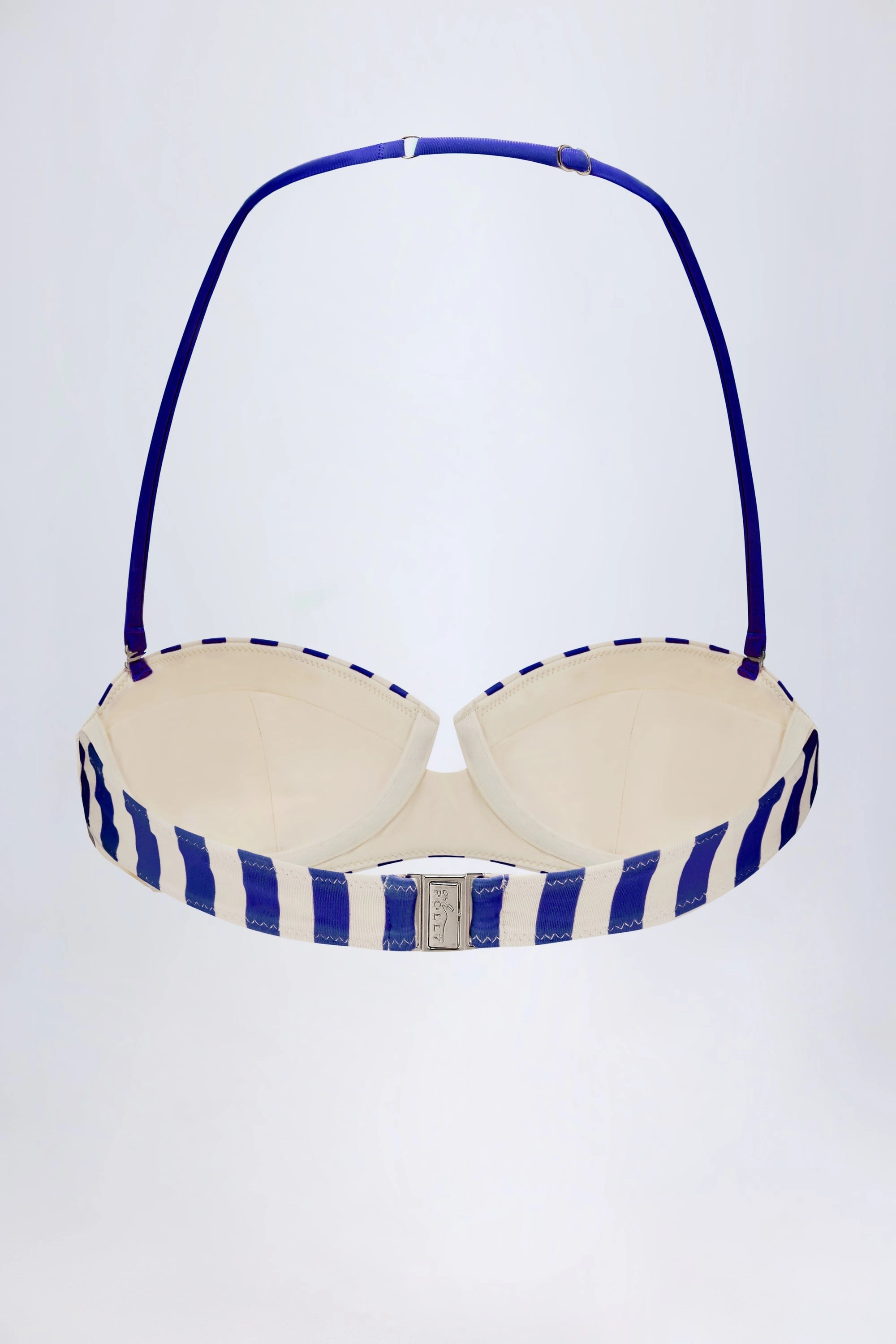 Underwired Halterneck Balconette Bikini Top in Marine Blue Stripe