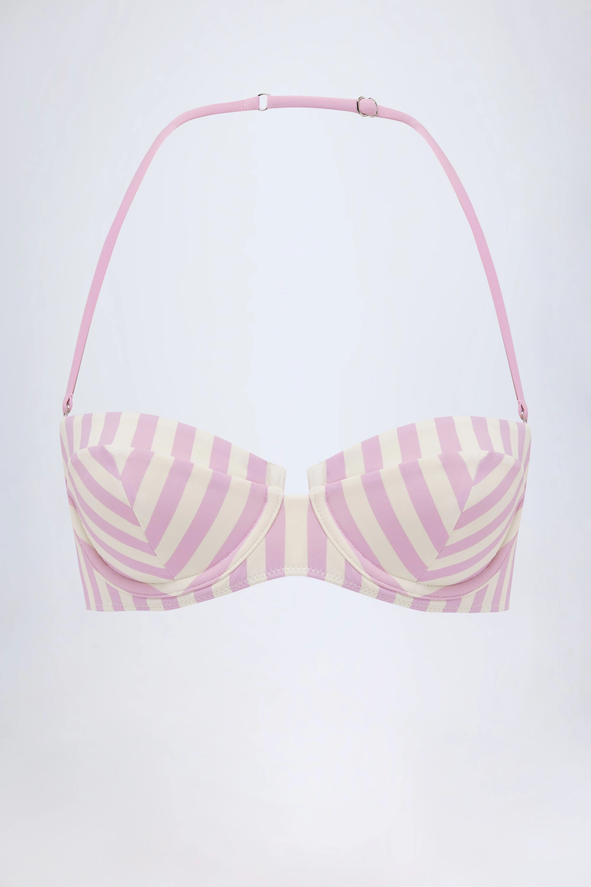 Underwired Halterneck Balconette Bikini Top in Mauve Stripe
