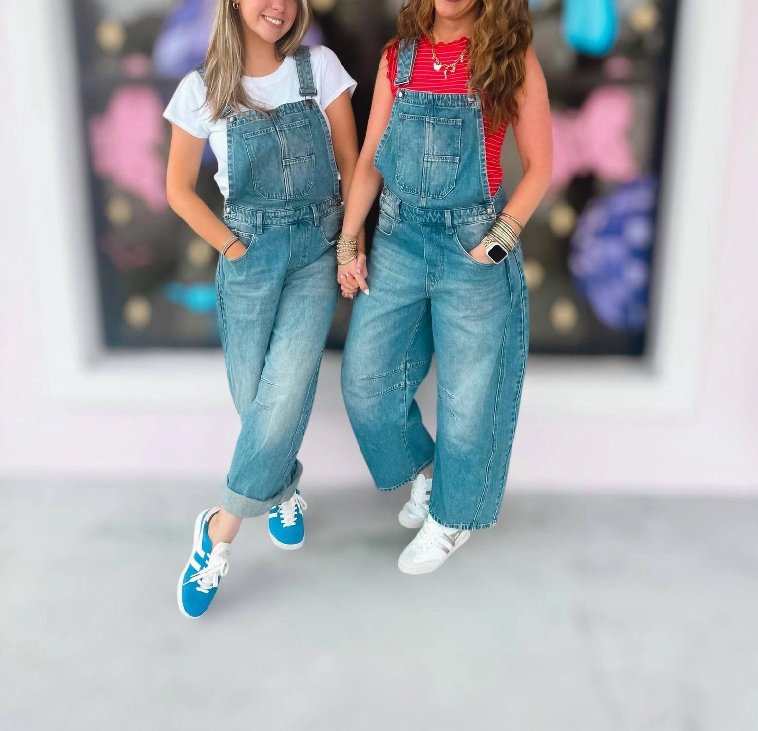 Urban Denim Barrel Overalls In Medium Wash