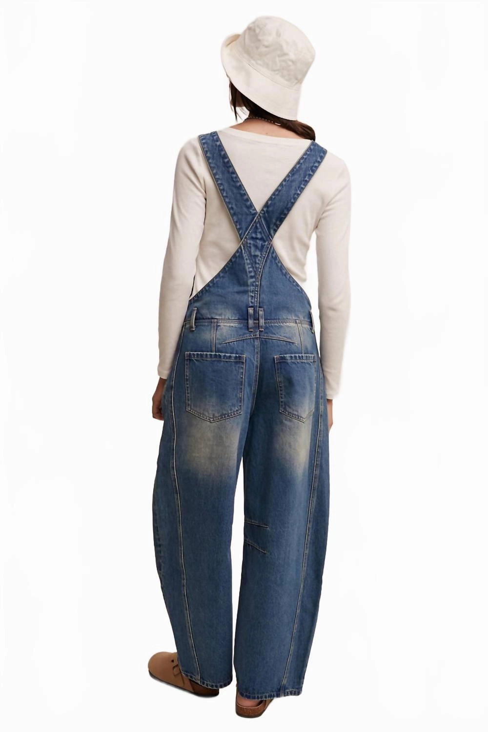 Urban Denim Barrel Overalls In Medium Wash