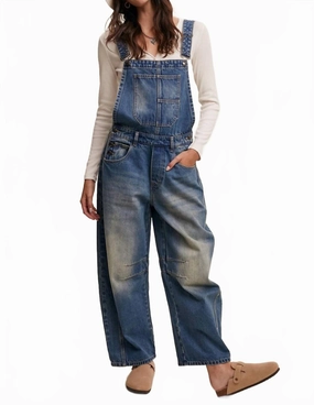 Urban Denim Barrel Overalls In Medium Wash womens Bermuda shorts promo