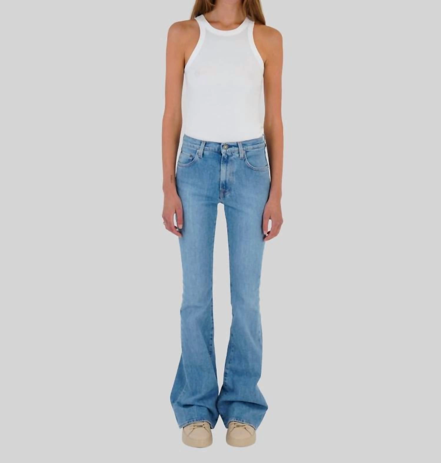 Ursula Flared Denim Jeans In Blue Comfort womens peg pants deal
