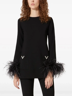 V-Detail Jumper With Feathers Knitwear Womens - women's knitwear cheap