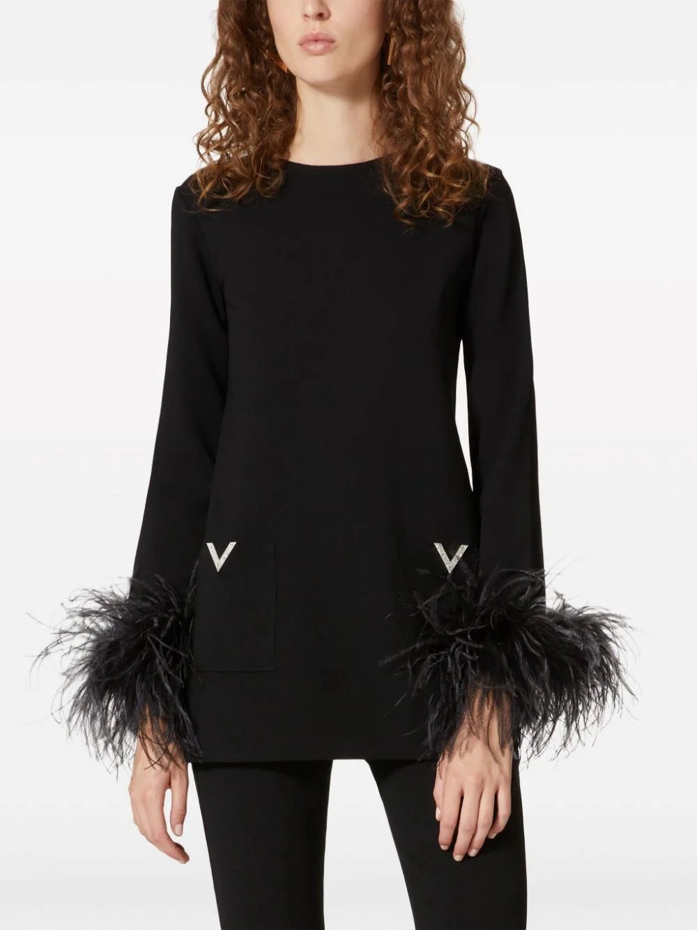 V-Detail Jumper With Feathers Knitwear Womens - women's knitwear cheap