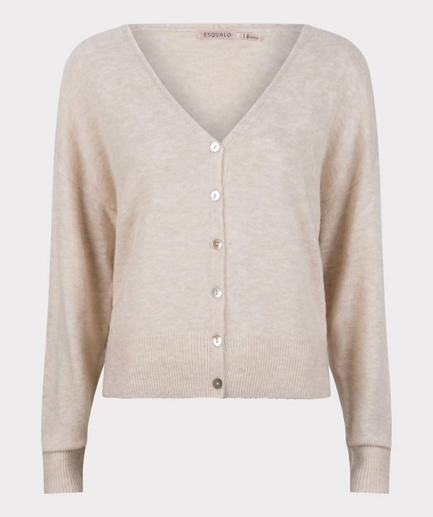 V Neck Cardigan In Light Sand