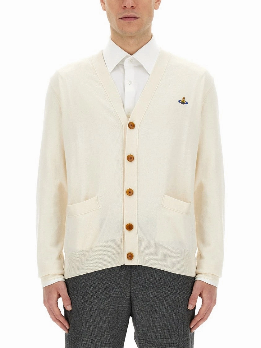 V-Neck Cardigan With Subtle Logo Detailing