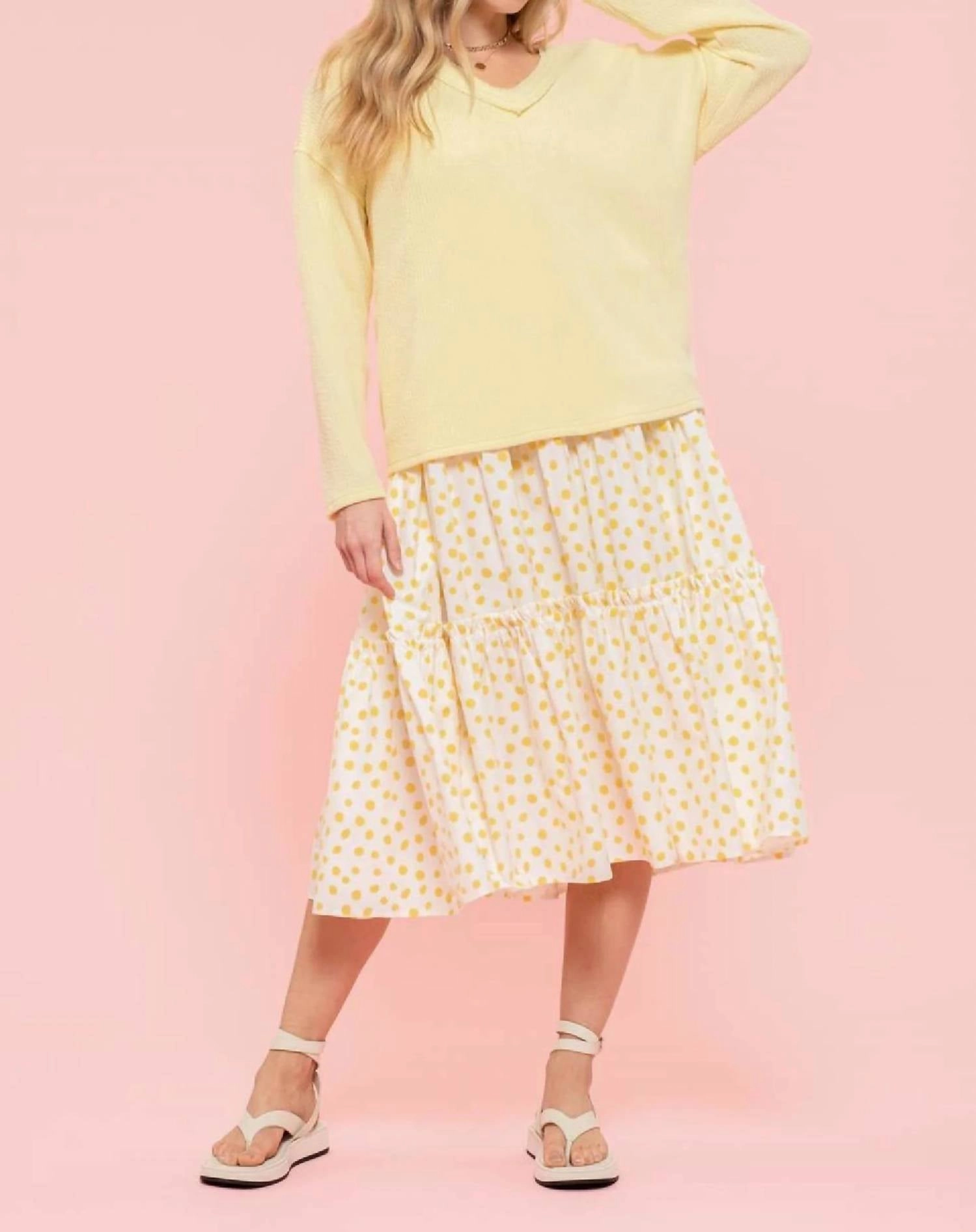 V-Neckline Knit Sweater In Yellow Tops Womens - silk tops clearance