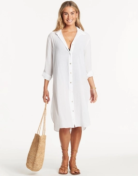 Vacation Beach Shirt - White Swim Womens - bikinis clearance