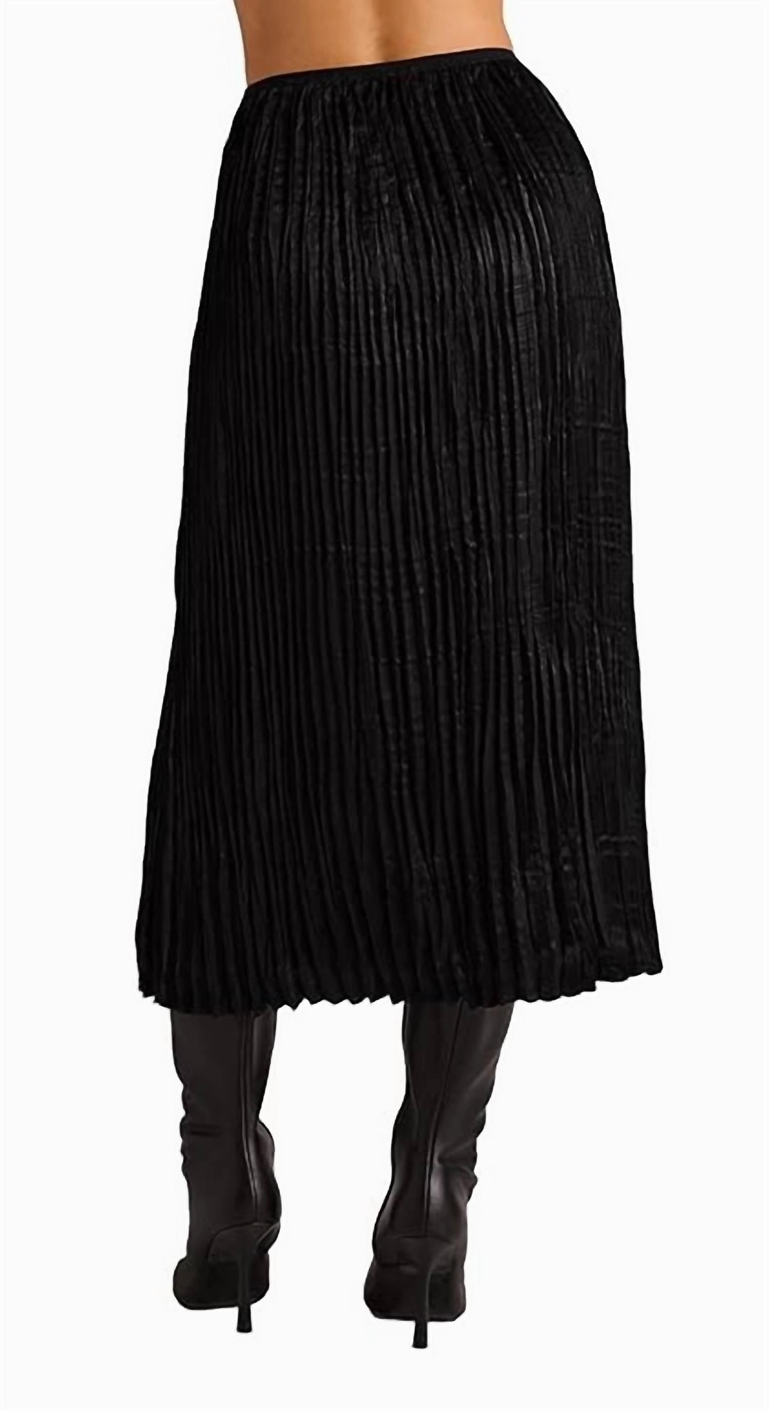 Variegated Pleat Midi Skirt In Black
