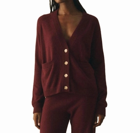 Varsity Cardigan In Mulled Wine Tops Womens - peplum tops outlet