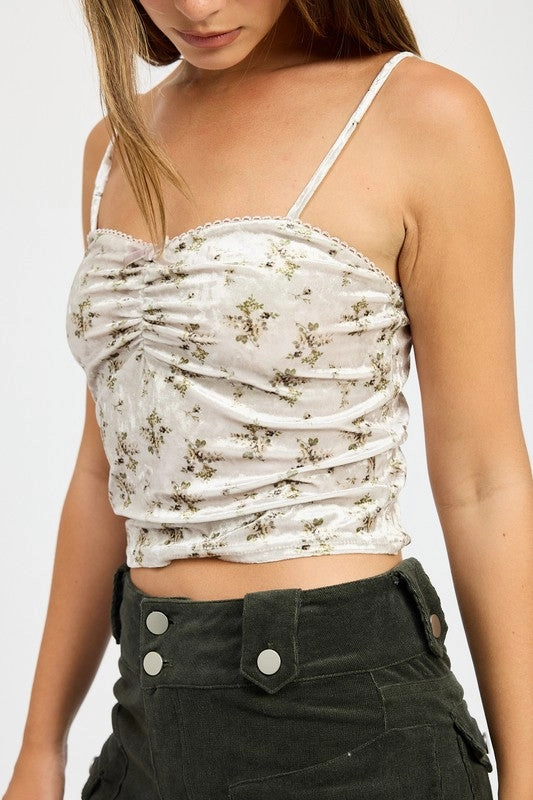 Velvet Lace Ruched Top