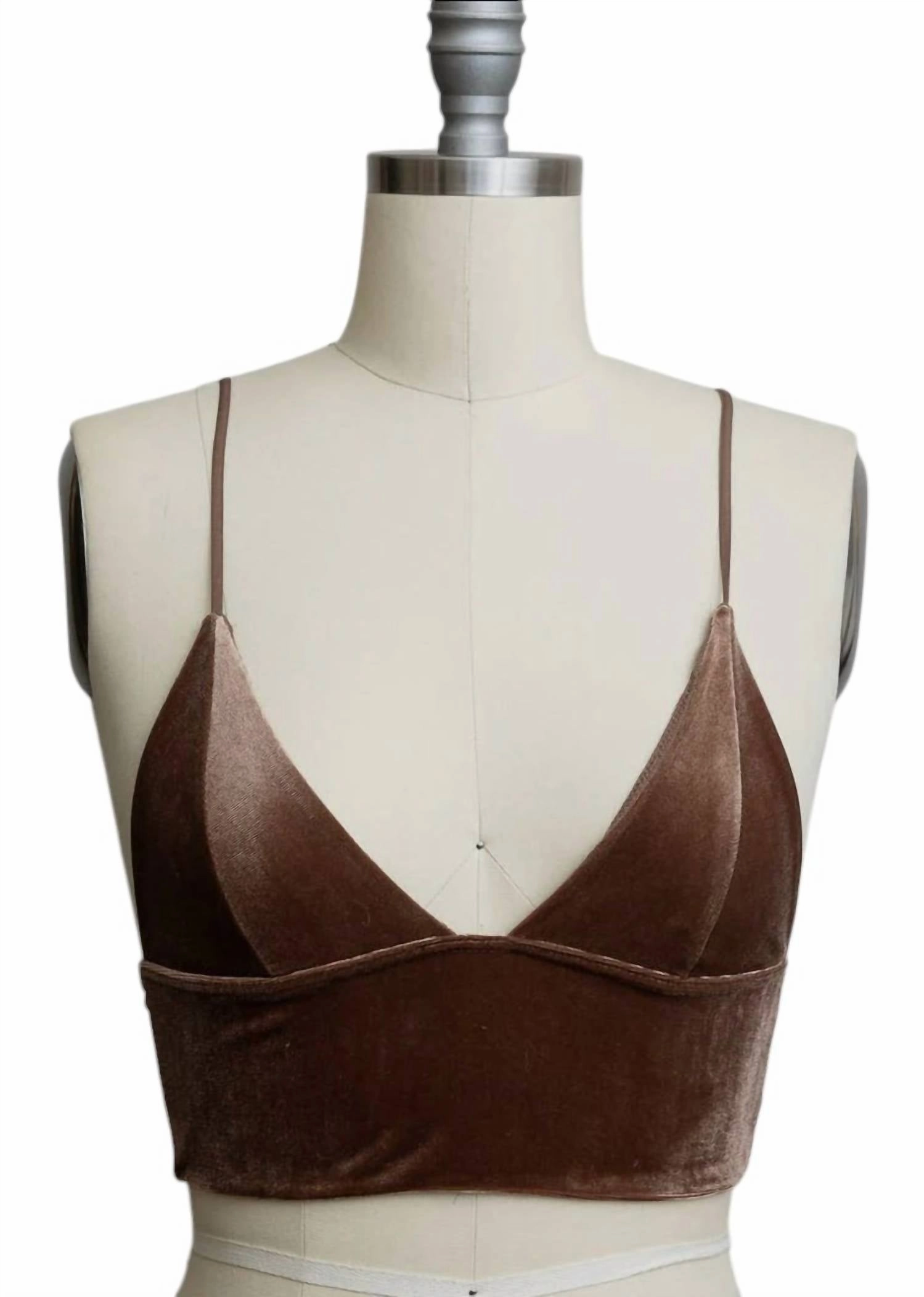 Velvet Longline Bralette In Mocha