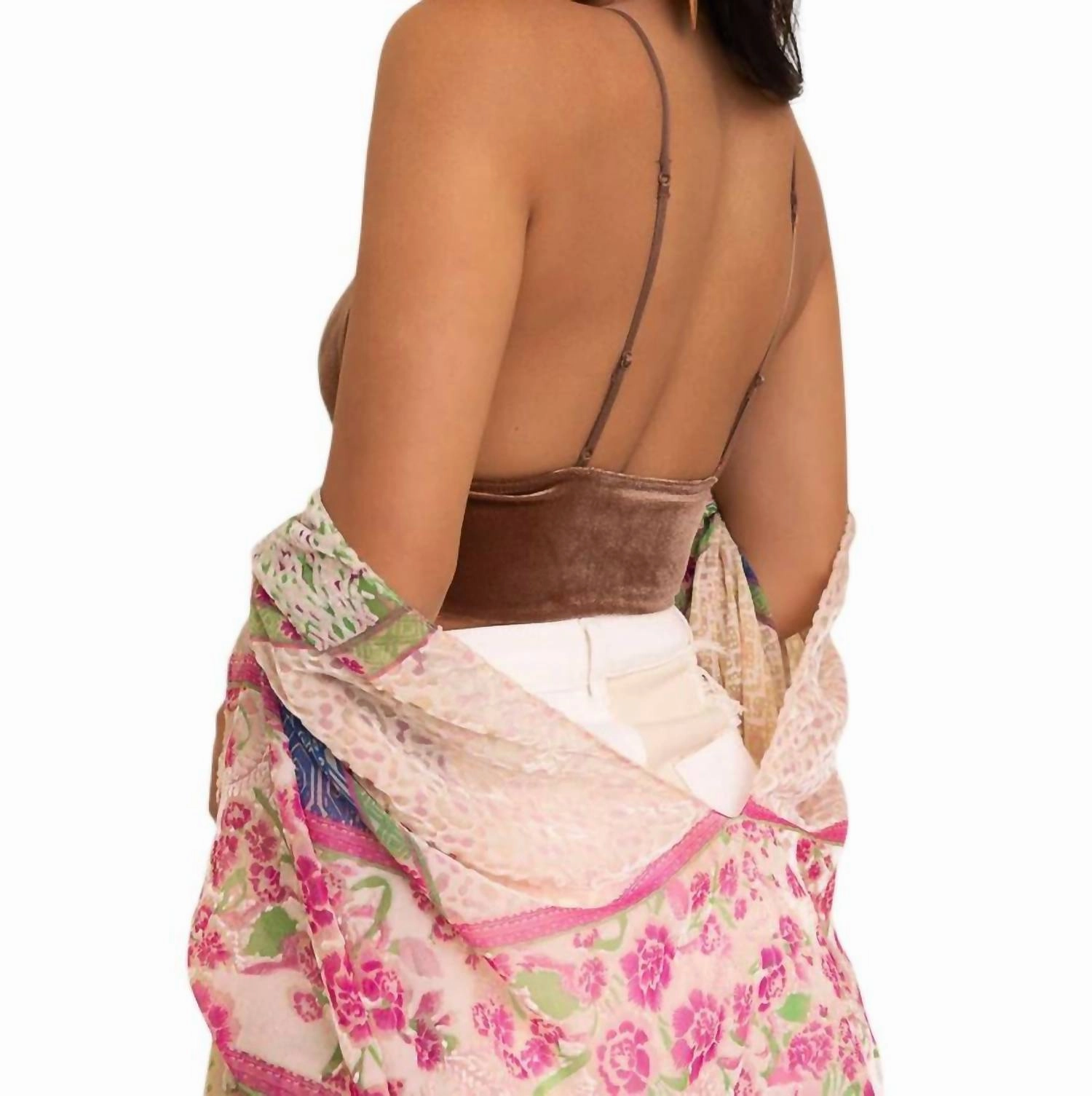 Velvet Longline Bralette In Mocha