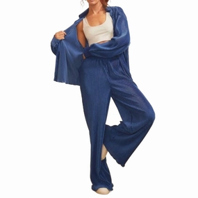Velvet Ribbed Wide Leg Pants In Navy womens corduroy pants cheap