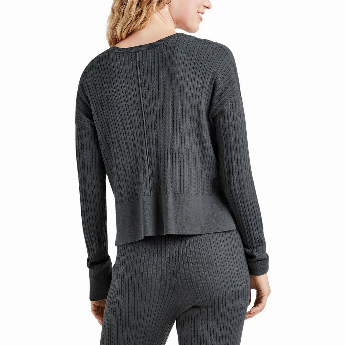 Veronica Womens Solid Cable Knit Crewneck Sweater