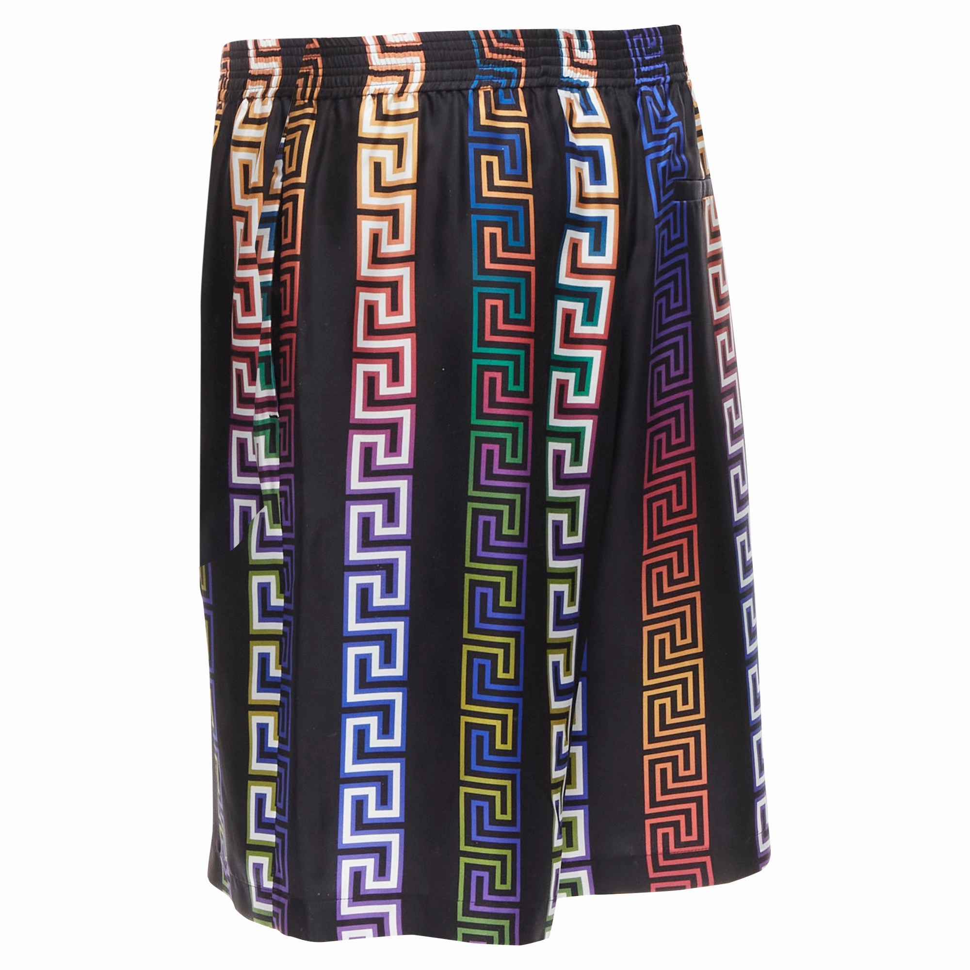 Versace Neon Greca silk twill shorts