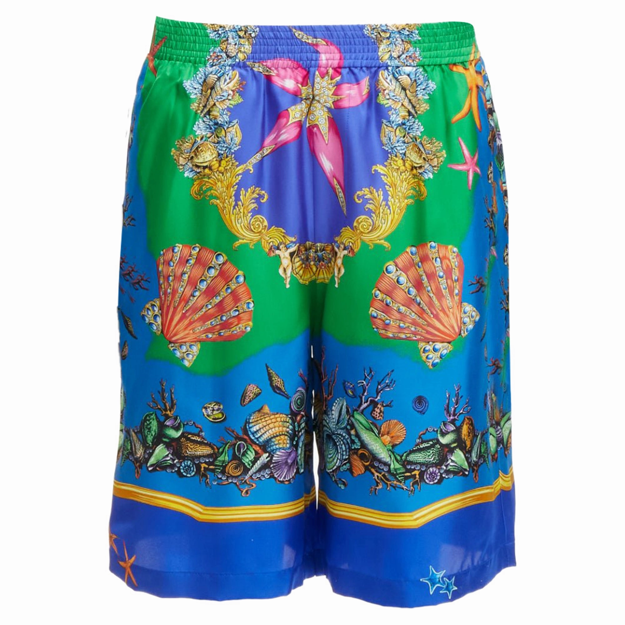 Versace Tresor De La Mer seashell print silk shorts