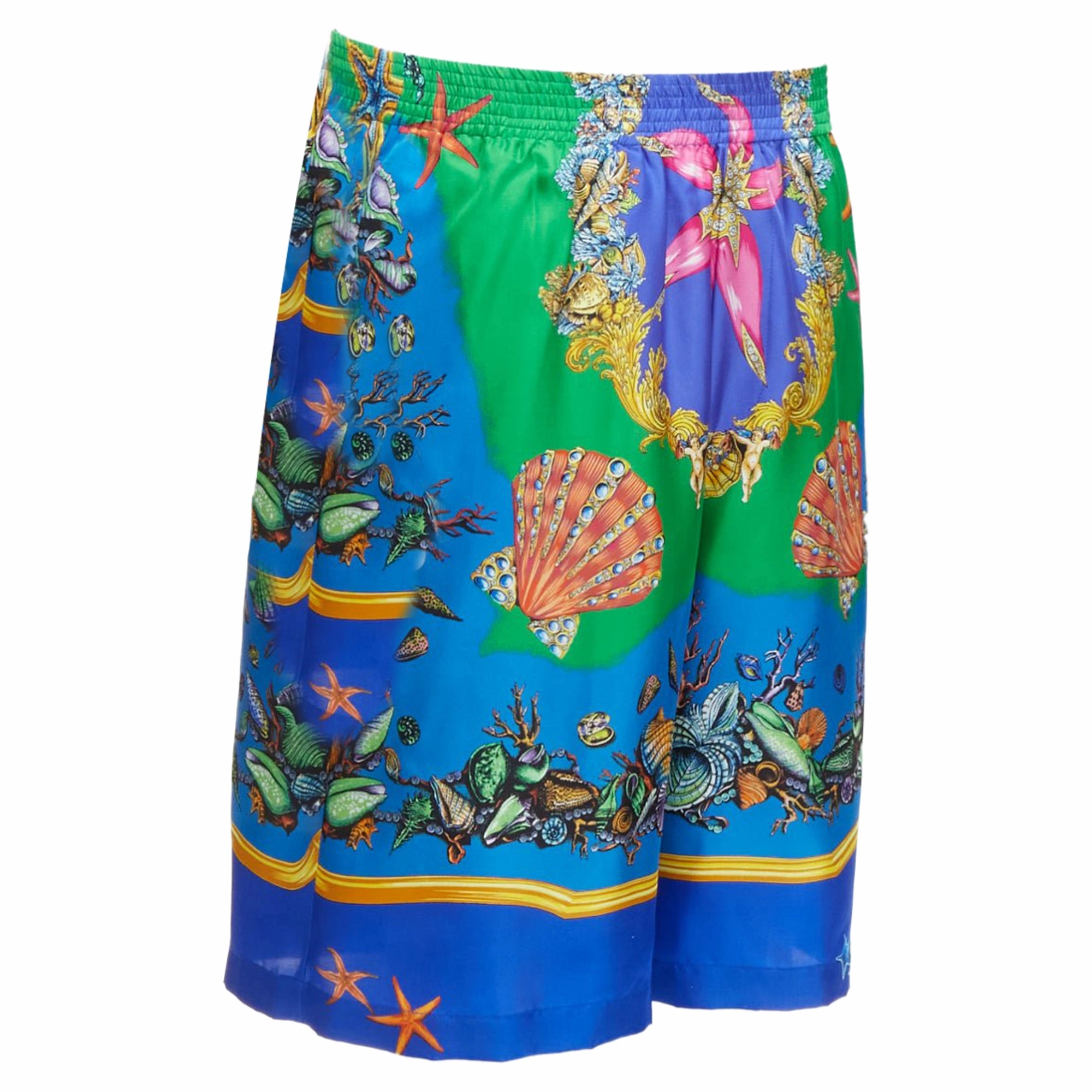 Versace Tresor De La Mer seashell print silk shorts