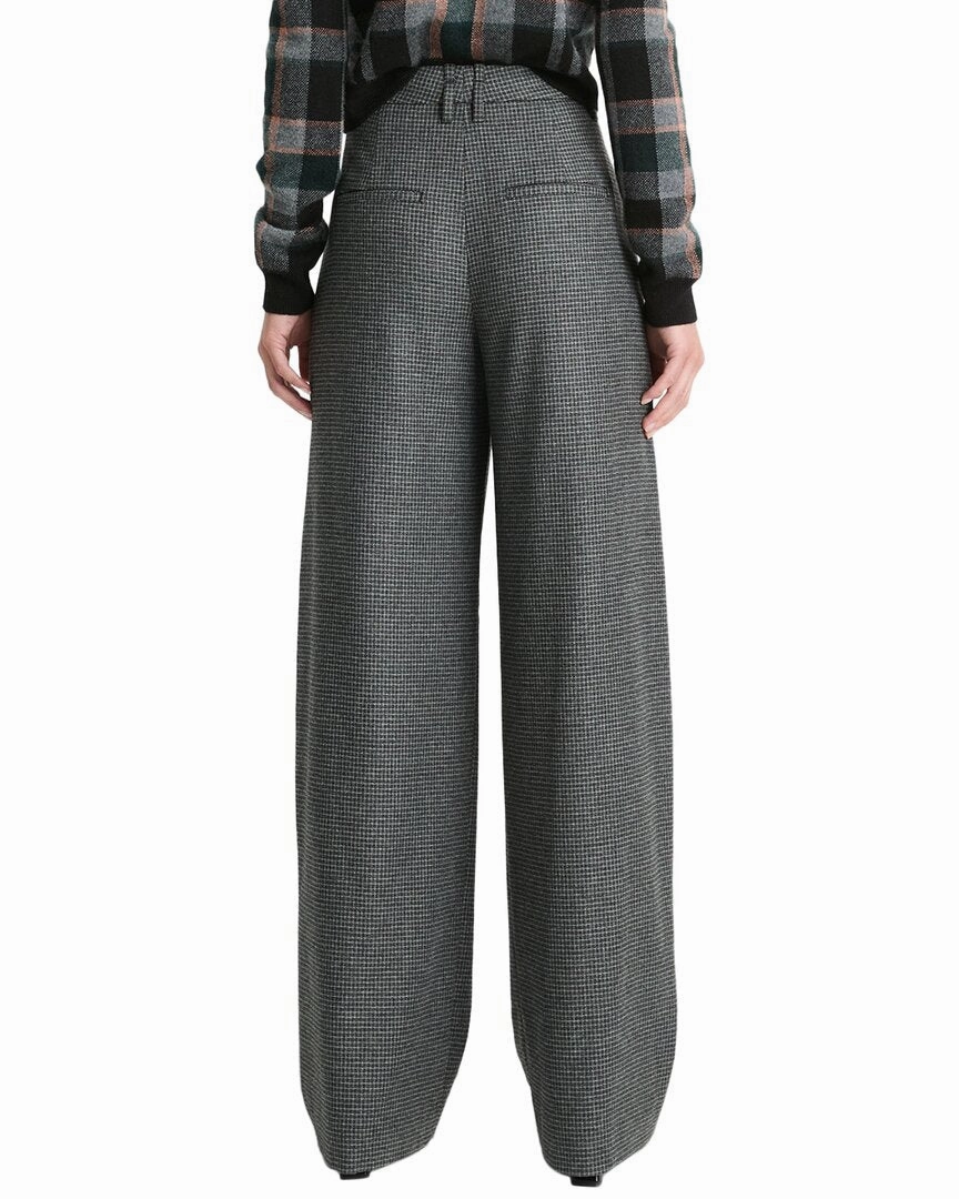 Vince High Waisted Micro Check Wide Leg Wool-Blend Trouser
