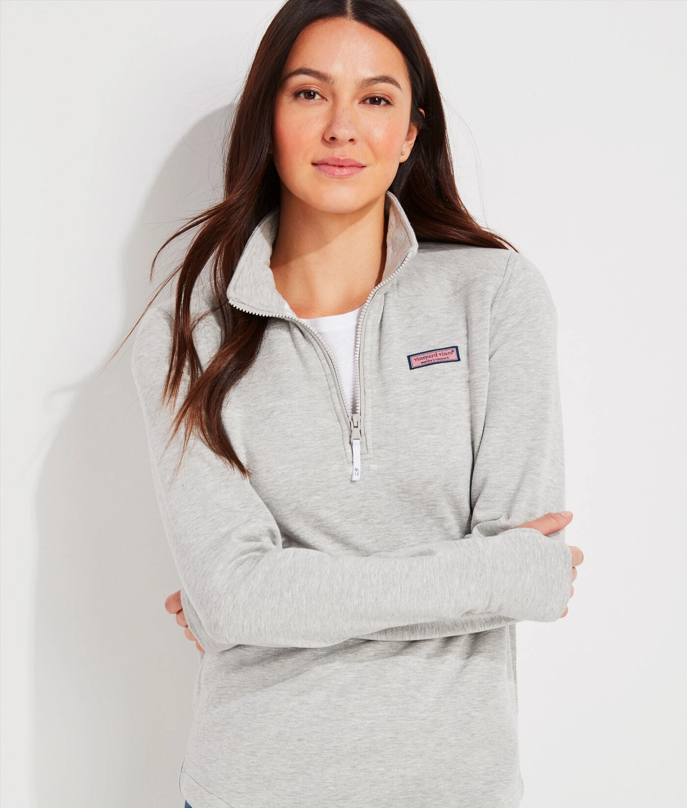 Vineyard Vines Dreamcloth Half Zip - Light Grey Heather womens blouses promo
