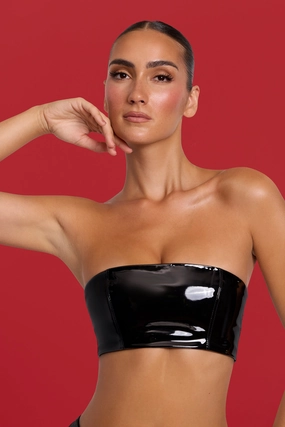 Vinyl Bandeau Bralette in Black Tops - tops on sale