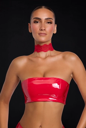 Vinyl Bandeau Bralette in Fire Red Tops - tops on sale