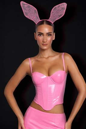 Vinyl Underwired Corset Crop Top in Pink Tops - tops on sale