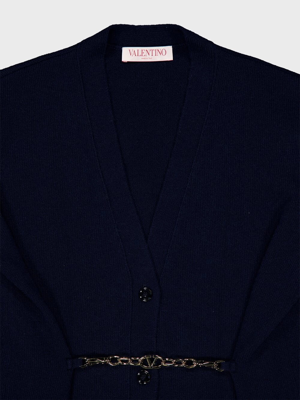 Virgin Wool Cardigan with VLogo Chain