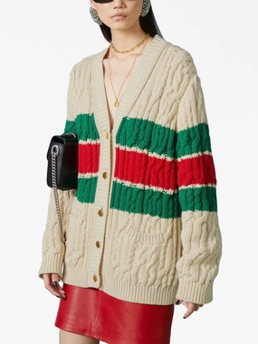 Web Stripe Cable-Knit Cardigan Knitwear Womens - women's knitwear cheap