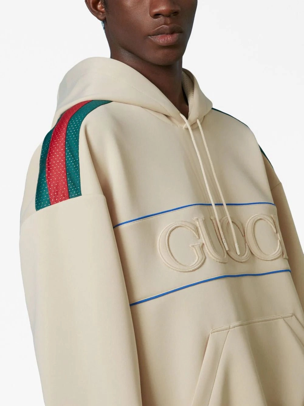 Web-Stripe Logo-Embossed Hoodie