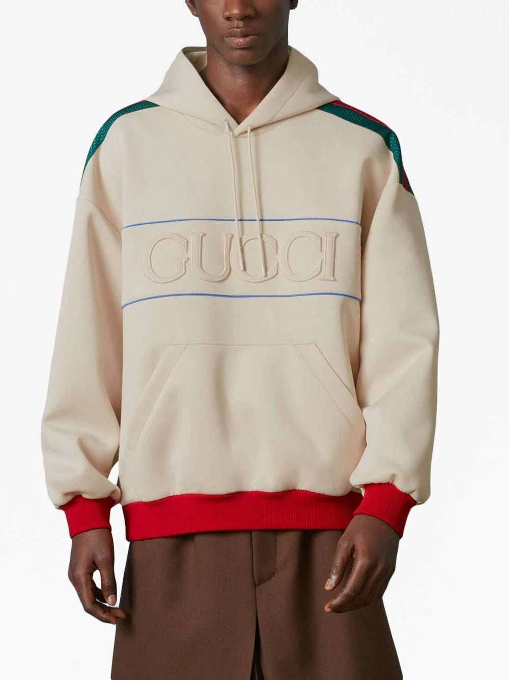 Web-Stripe Logo-Embossed Hoodie