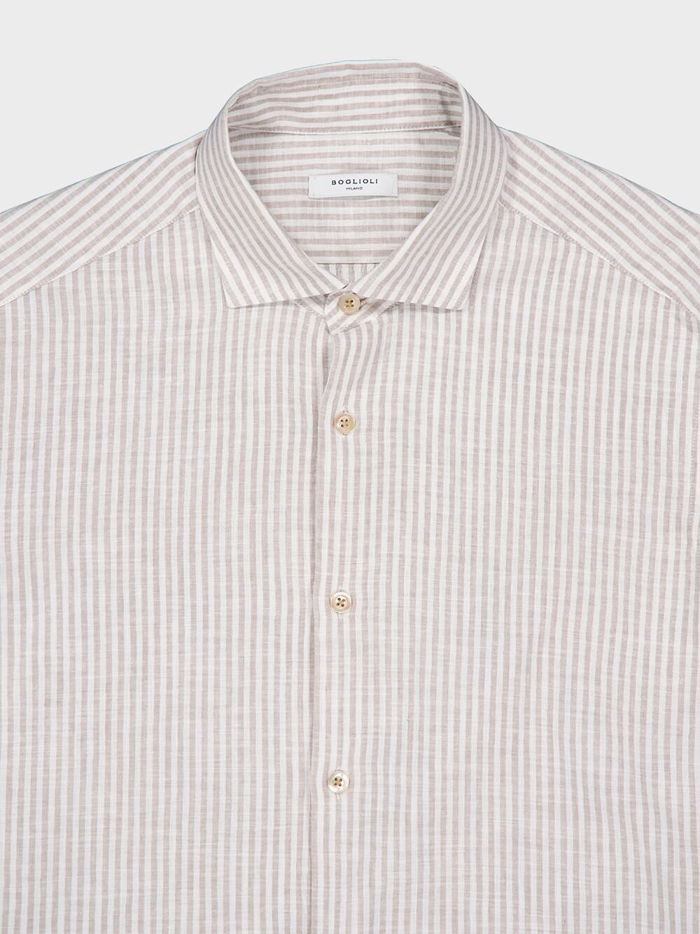 White & Beige Striped Cotton-Linen Shirt